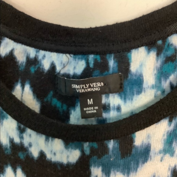 Simply Vera Wang M Medium 8 - 10 Top Shirt 3/4 Sleeve Crew Top Black Blue EUC - Picture 5 of 6